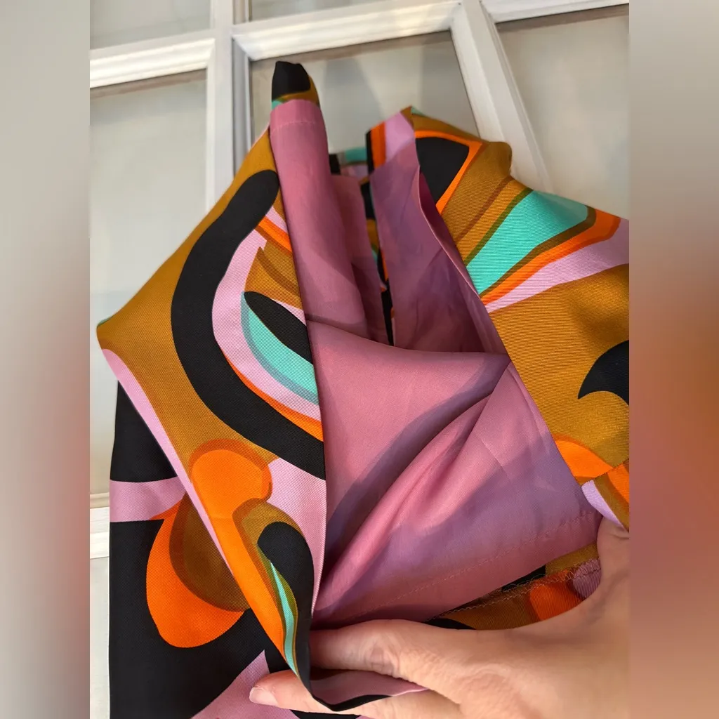 An Original MILLY of New York Runway Kaleidoscope One Shoulder Silk Dress Size 0 Orange - Image 11