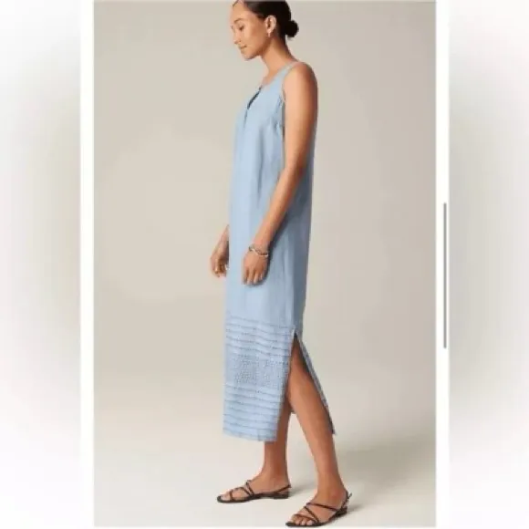 Pure J.Jill Blue Sleeveless Kantha Quilt Stitched Linen Long Dress Large Tall - Image 5