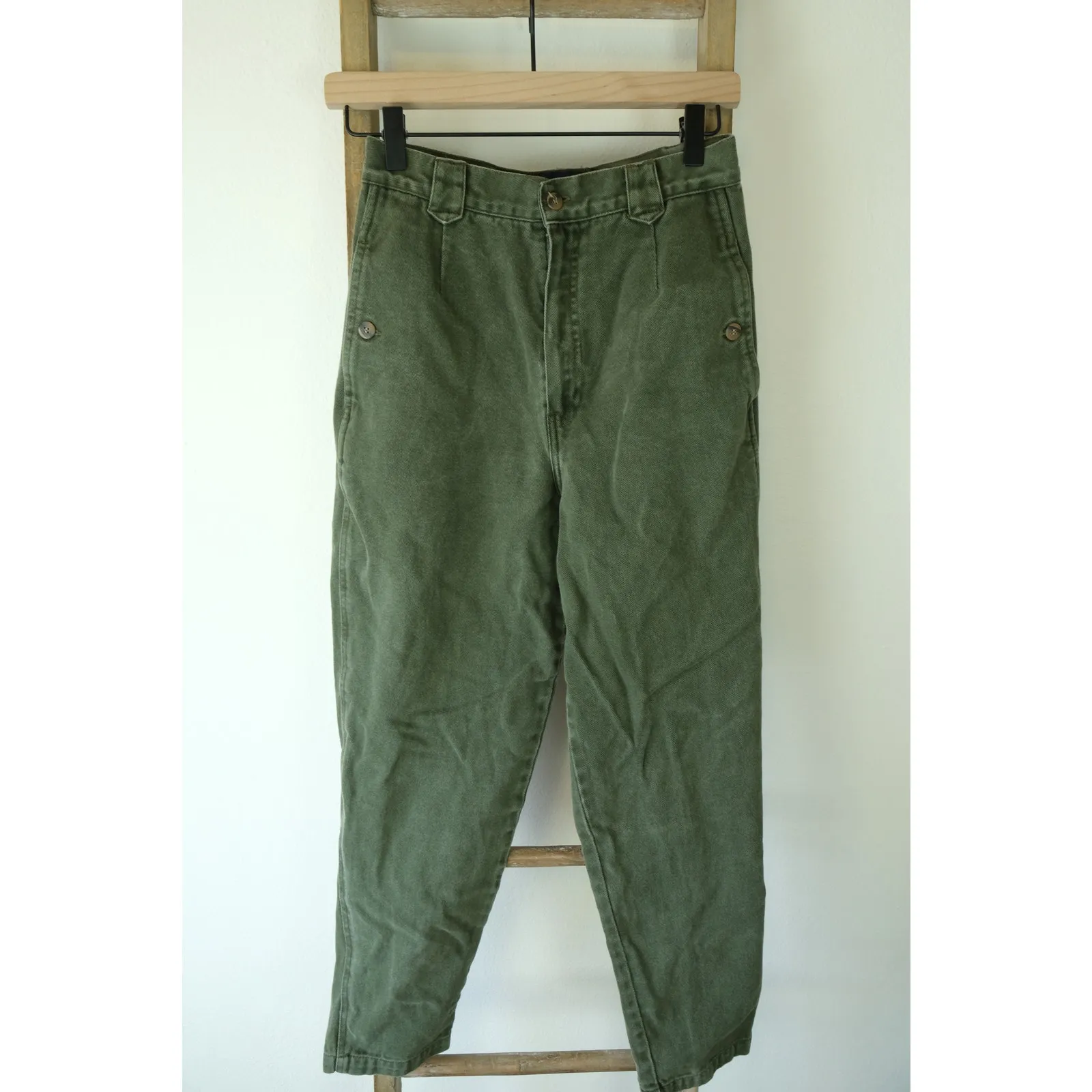 Vintage GAP Highwaisted Olive Green Jean Trousers, 100% Cotton Bareback Womens 9 - Image 2