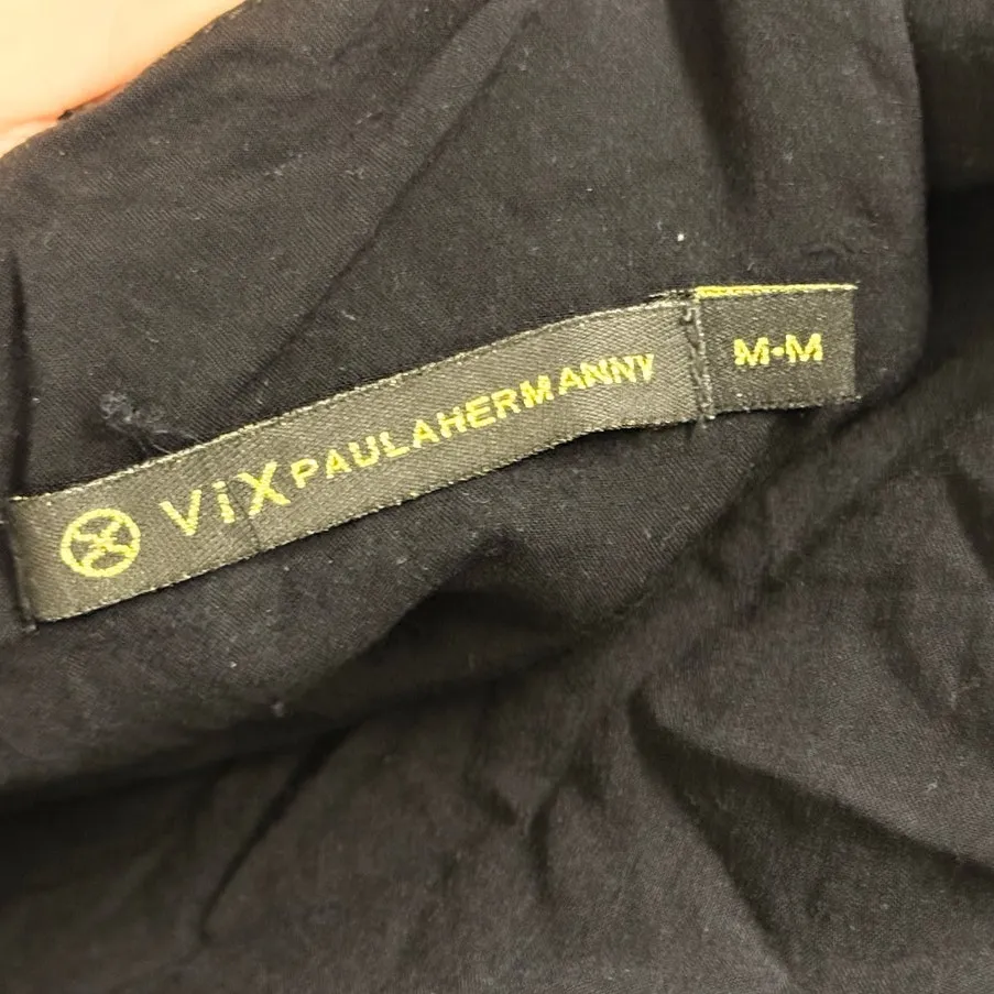 VIX PAULA HERMANNY Dots Thai Printed Voile‎ Dress Medium Vacation Resort Summer Black - Image 9