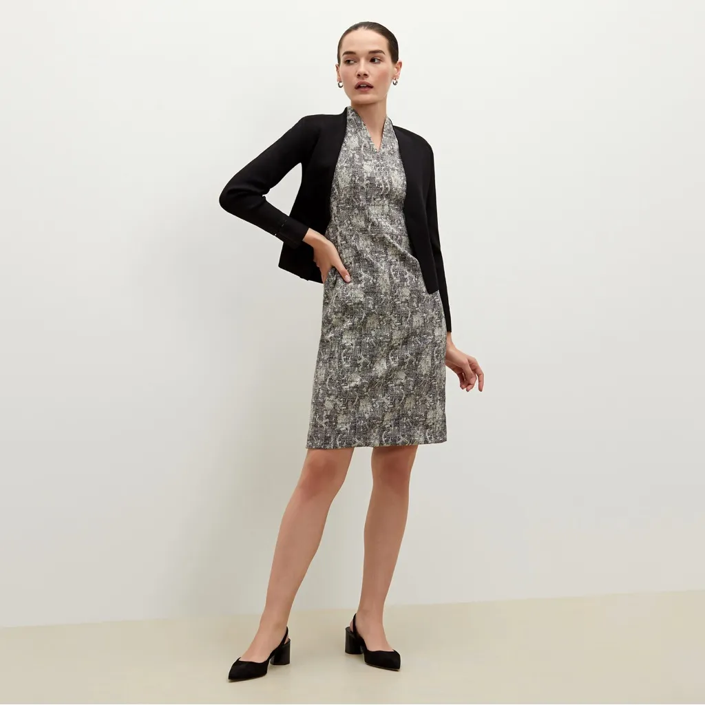 M.M. LaFleur Aditi Sleeveless Sheath Dress in Black & White Crackle Print size 0 - Image 3