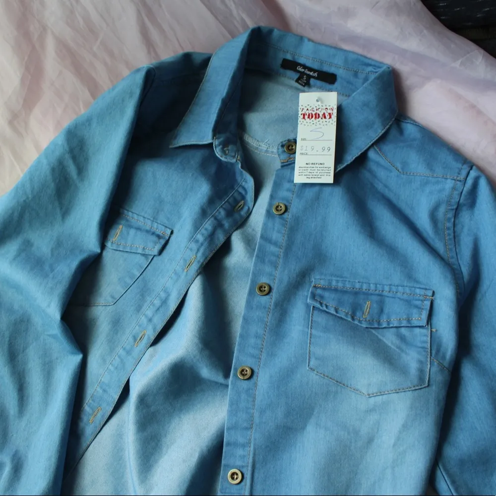 long sleeve denim button down Blue - Image 3