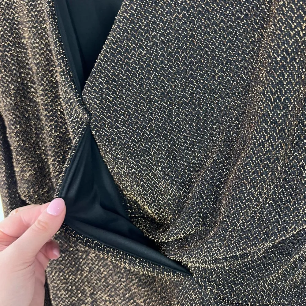 MNG Mango Metallic Gold Black Long Sleeve Mini Dress Size XS EUC W2572 - Image 6