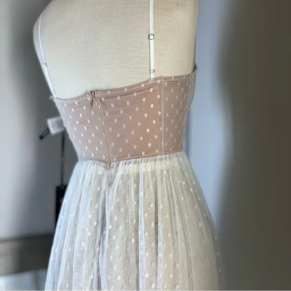 White Fox Boutique Strapless maxi sheer Dress in Pink and White - Image 10