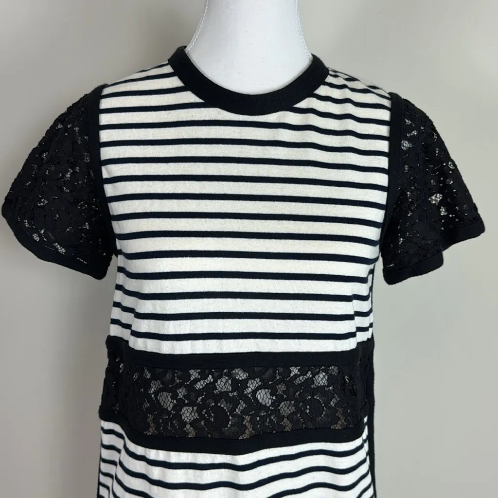 Sea New York Brenton Striped Lace Cut Out Dress in Black & Ivory Stripes Size‎ 0 - Image 4