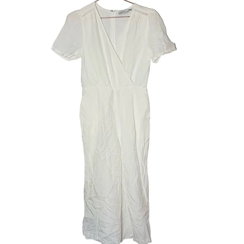 ANTHROPOLOGY GREYLIN White Jena Puff Sleeve Linen Cutout Jumpsuit Size Small - Image 2