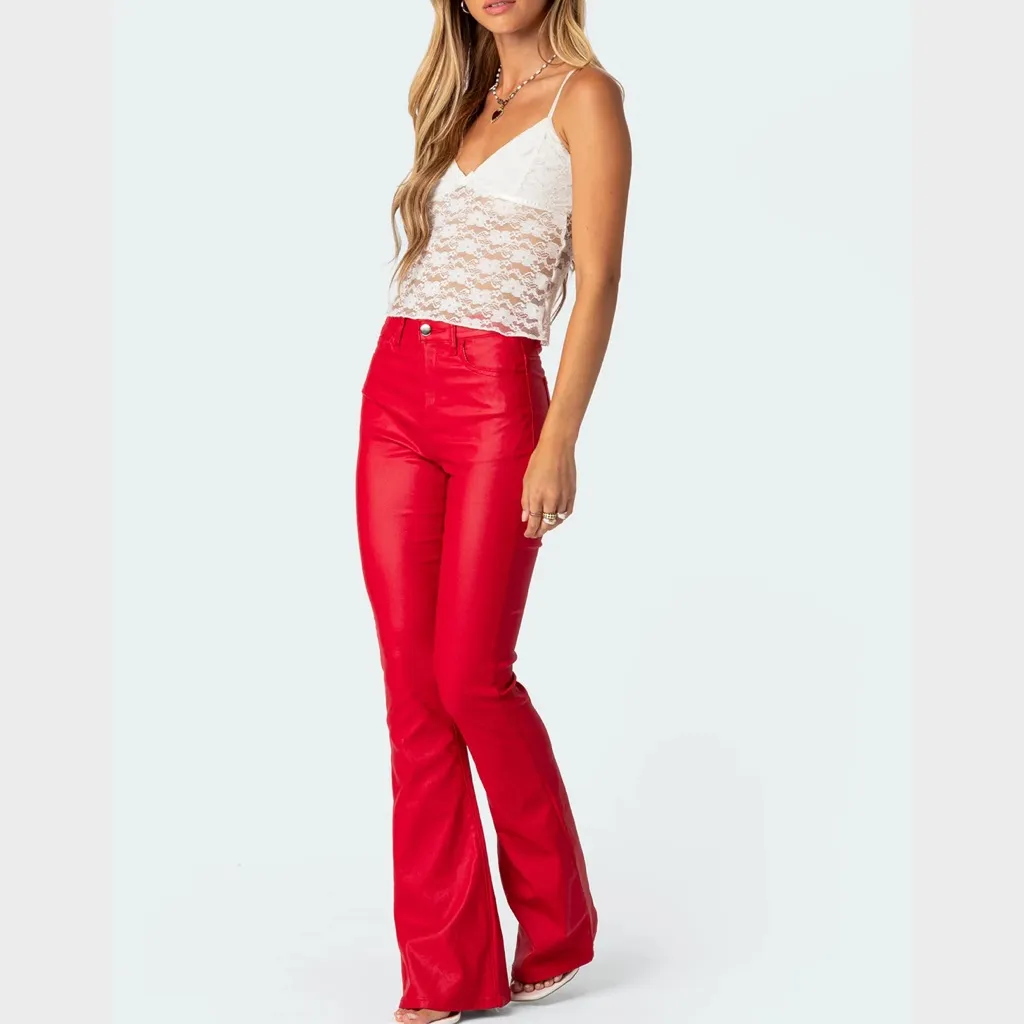 Edikted Red Flare Jeans - Image 2