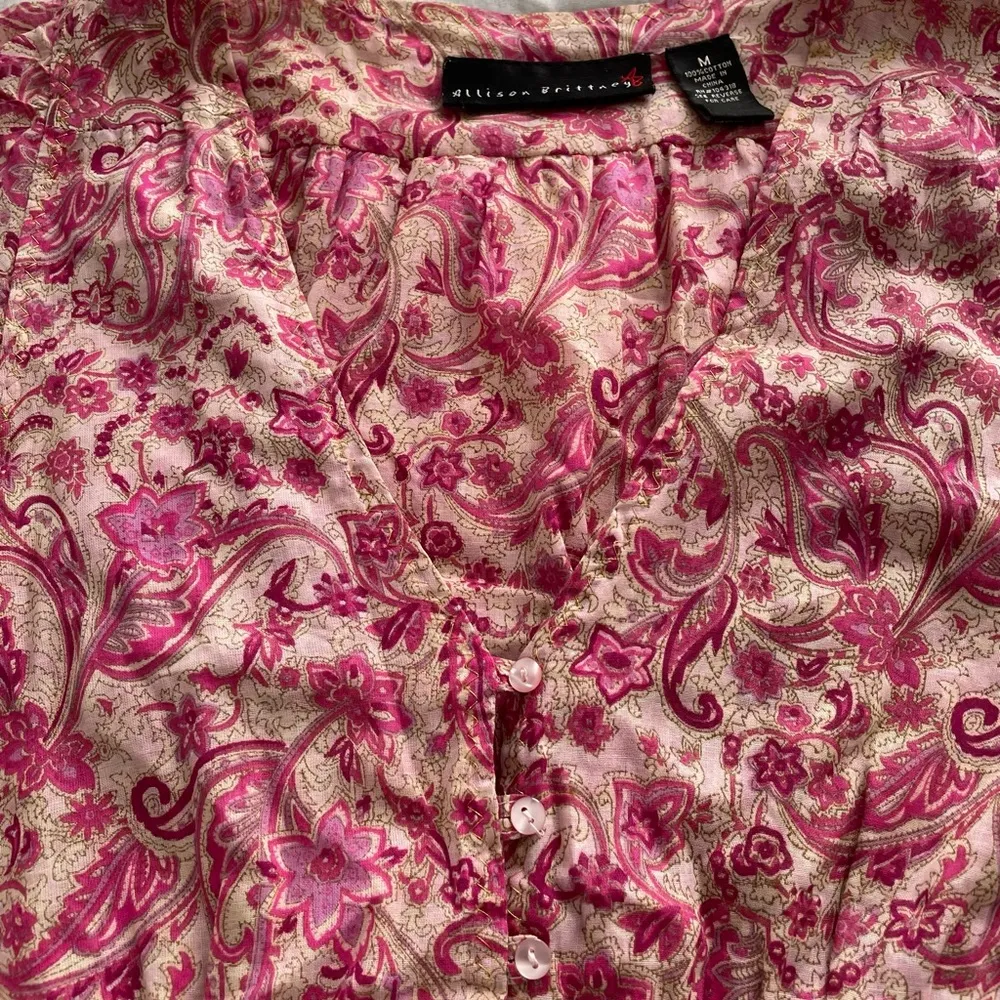 Allison Brittney floral pink beige Barbiecore high waist cotton dress, size M - Image 12
