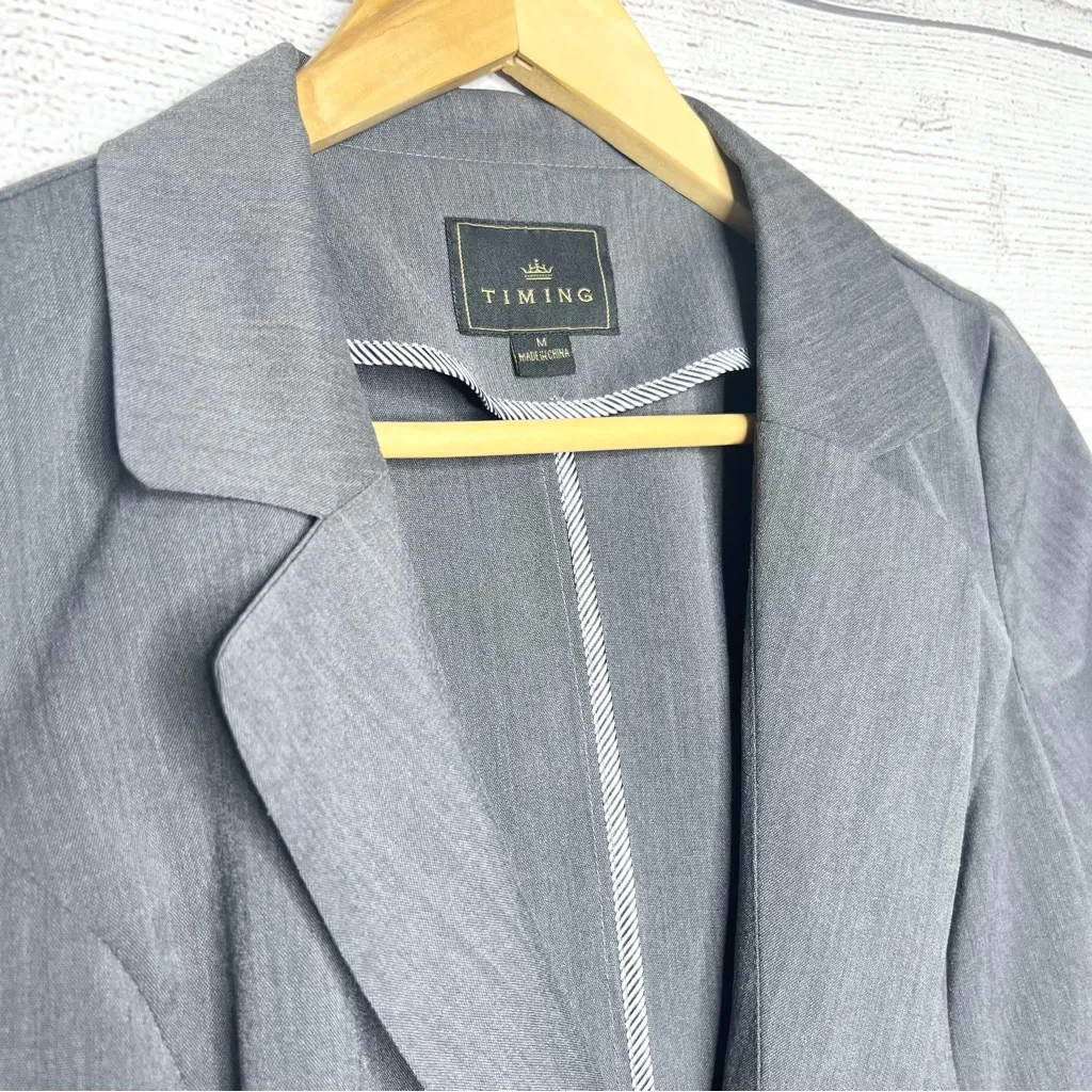 Timing  Gray Ruched Sleeve Double Breasted Blazer Suit Jacket Size Medium - Image 3