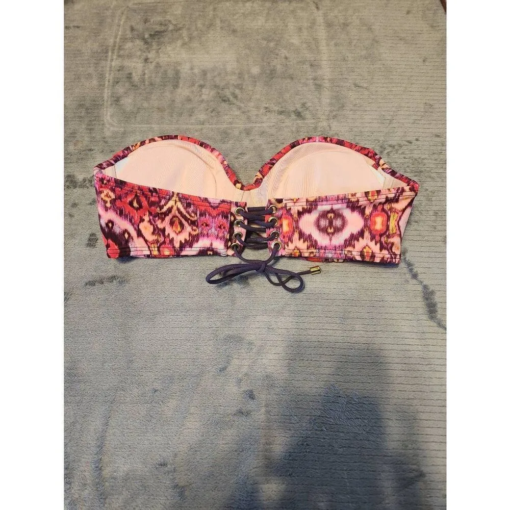 Victoria's Secret Swim 34C Strapless Twist Bandeau Bikini Top Lace Up Back - Image 2