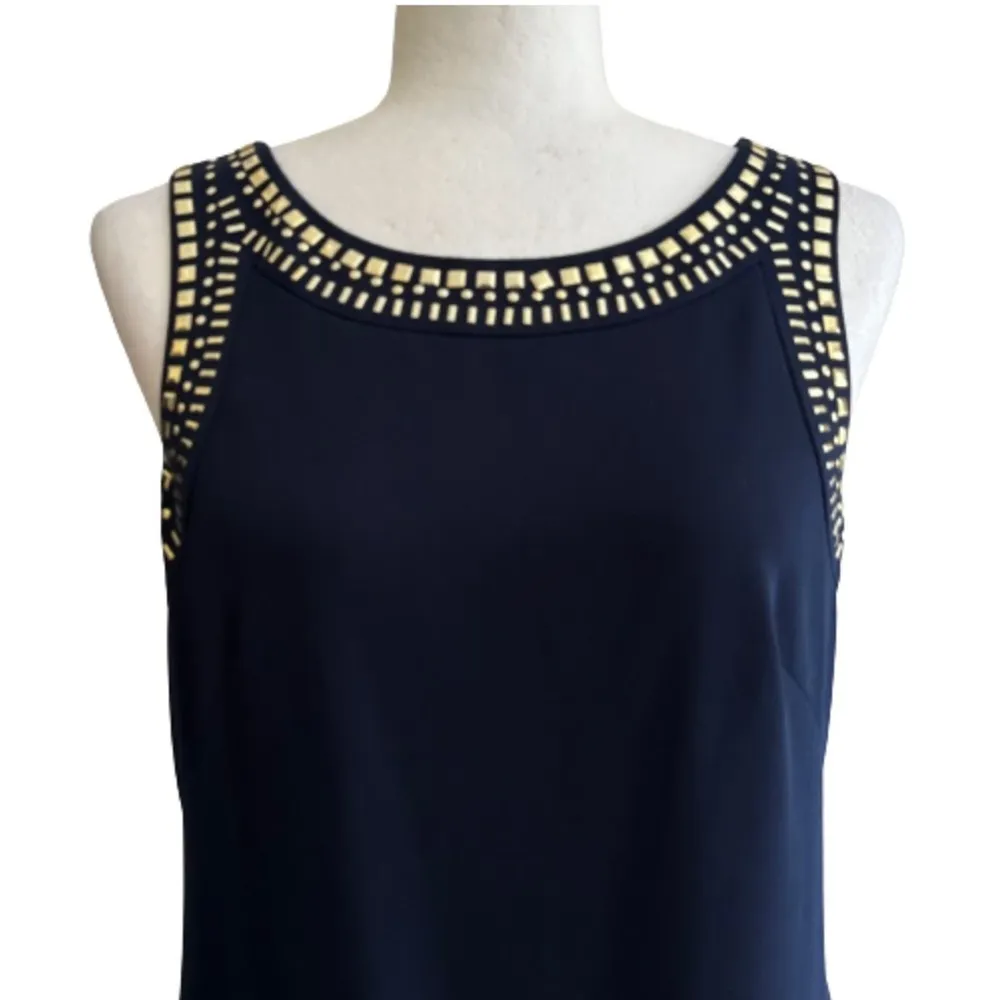 Jessica Howard Dress Navy Blue Gold Studded Embellishment Sleeveless Size 8 - Image 3