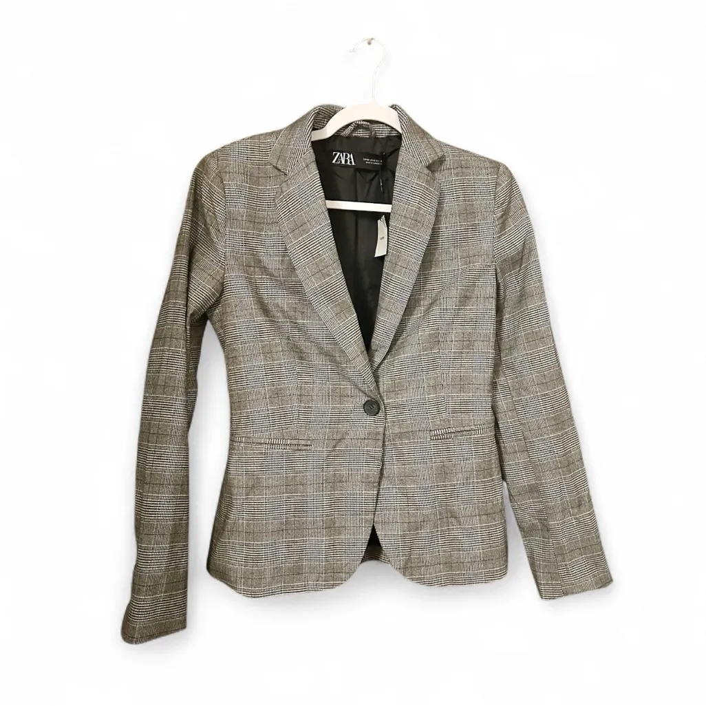 NWT Zara Grey Plaid One Button Blazer Size 2 - Image 2
