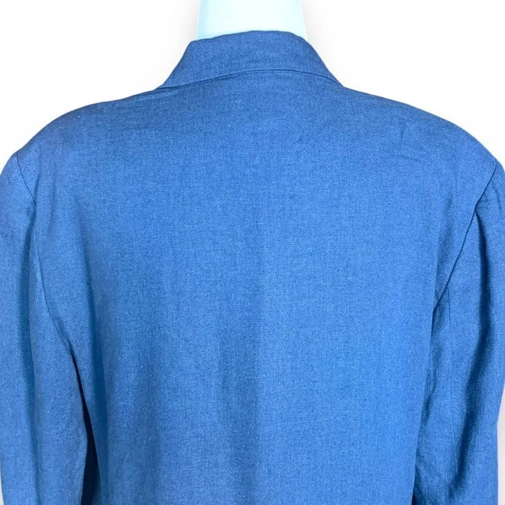 EXPRESS Vintage  Oversized Blazer Jacket Blue Lightweight Linen Blend Relaxed Fit - Image 6