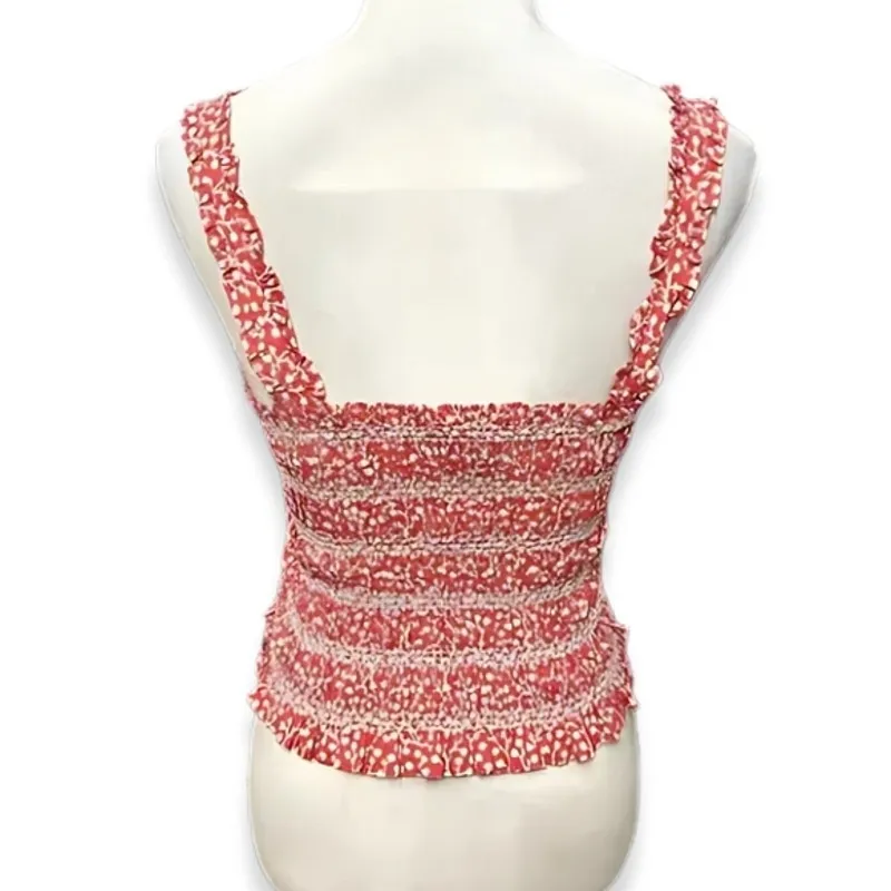 French Connection Smocked Sleeveless Crop Top 100% Cotton Square Neck Red 8 NWT - Image 5