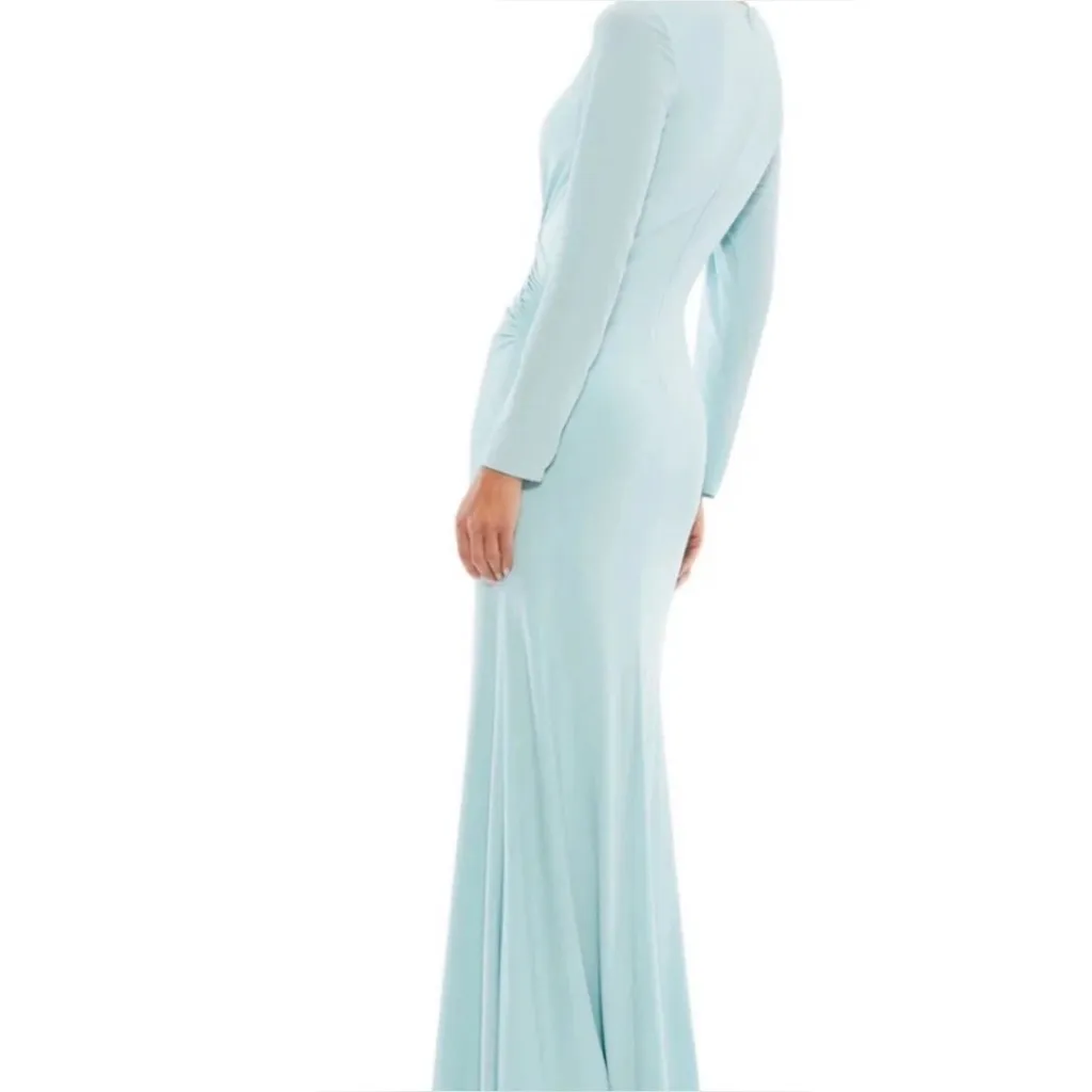 Mac Duggal Ieena 26573 Long Sleeve Ruched V-Neck Gown Maxi Blue 14 Formal - Image 2