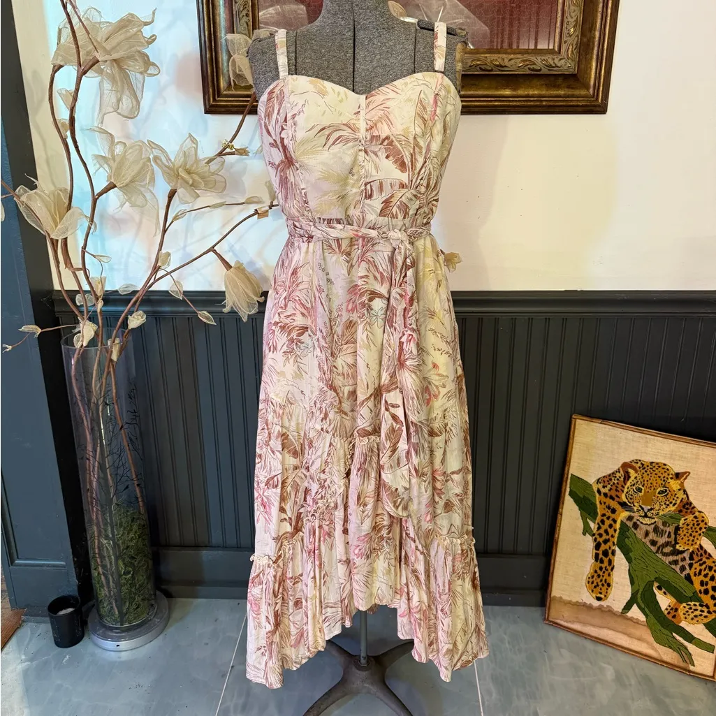 Anthropologie Adriana Floral High Low Flounced Midi Dress Size 16 💚🍄 - Image 3