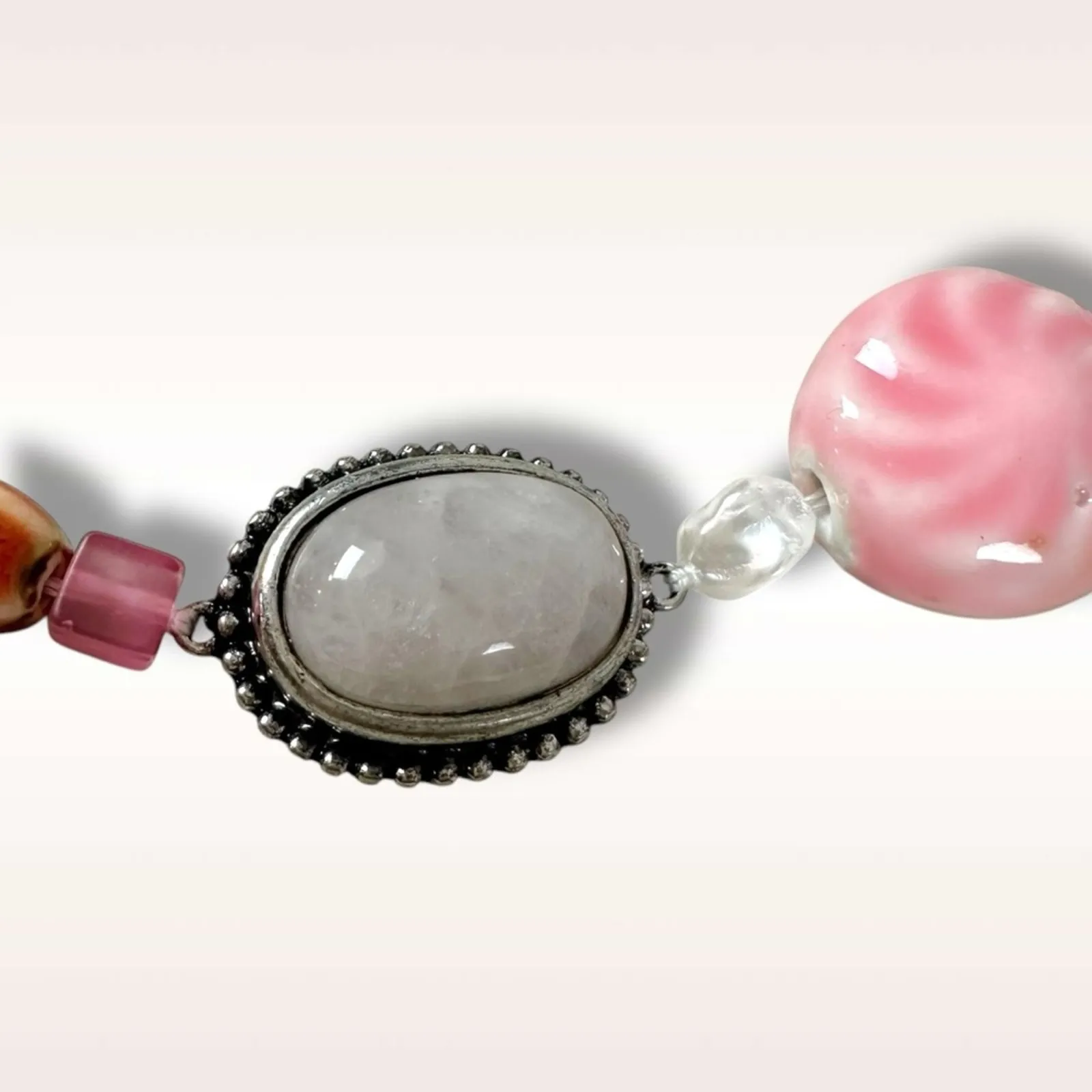 Free People Bohemian Chunky Agnes Choker Silver Pink Beach Boho NWT HTF Layering - Image 7