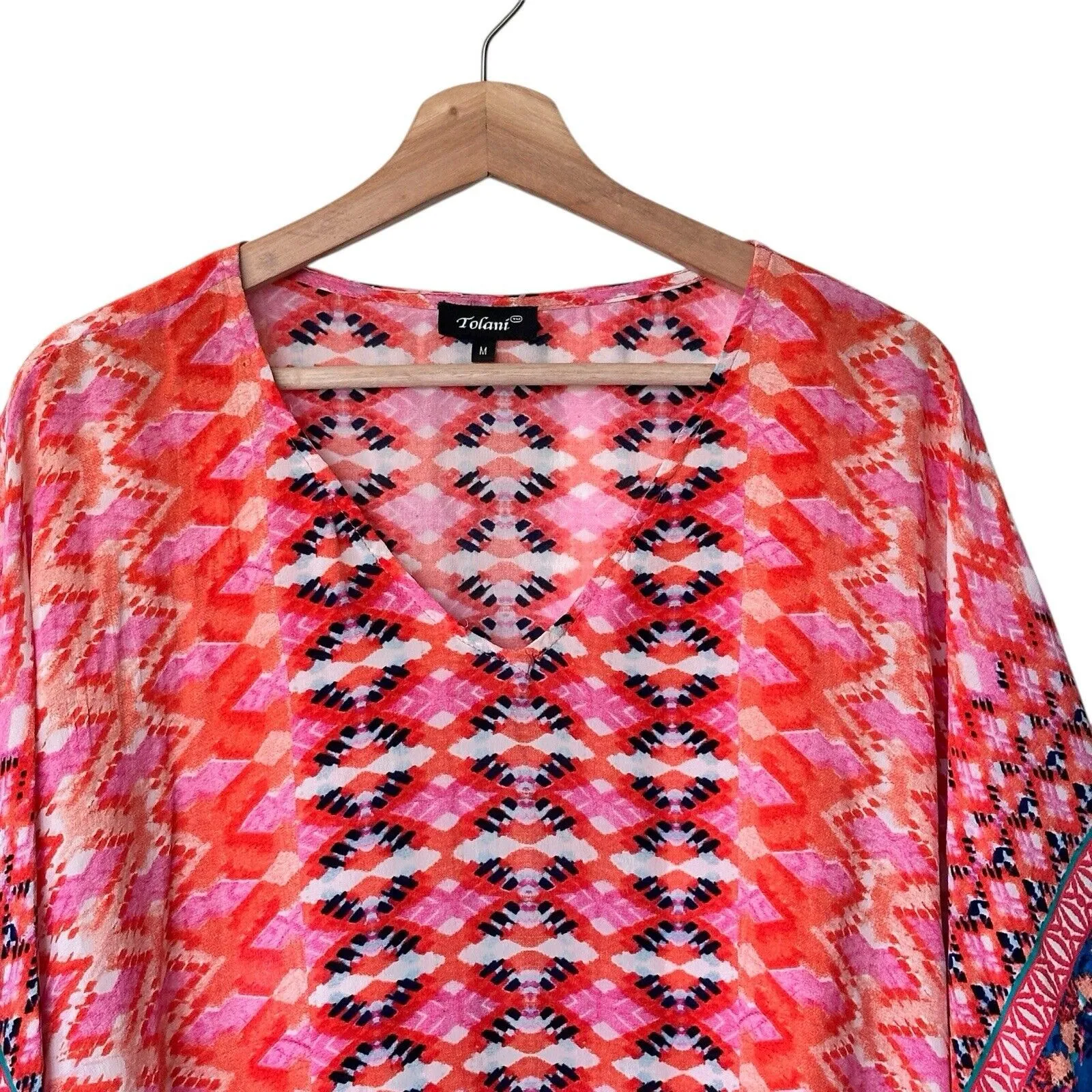 TOLANI Briyana Silk Tunic Blouse  Multi Print Flare Sleeve Boho Size M - Image 6