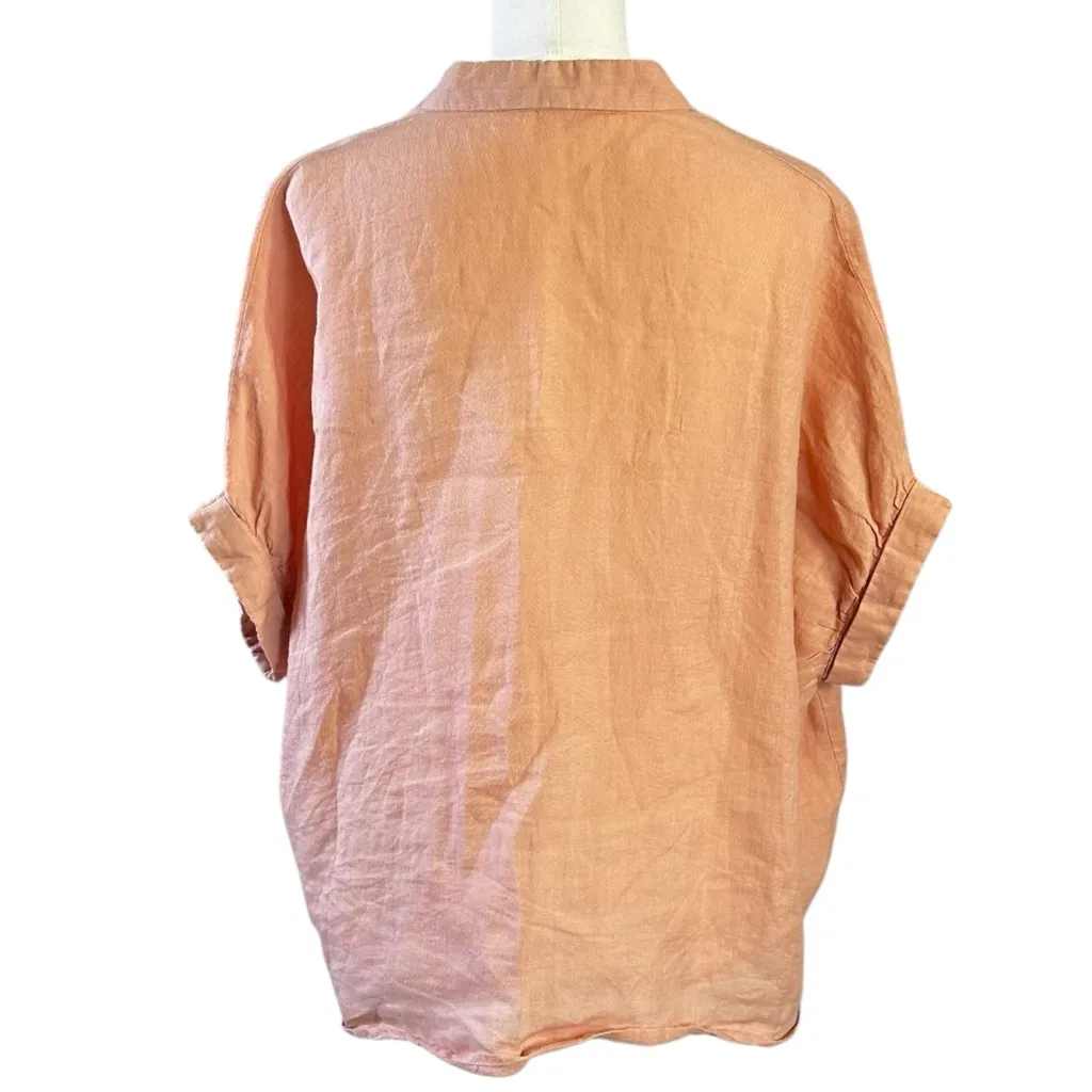 LagenLook Linen Embroidered Floral One Size Boxy Top Shirt Blush By Lianzimeiyi Orange - Image 5