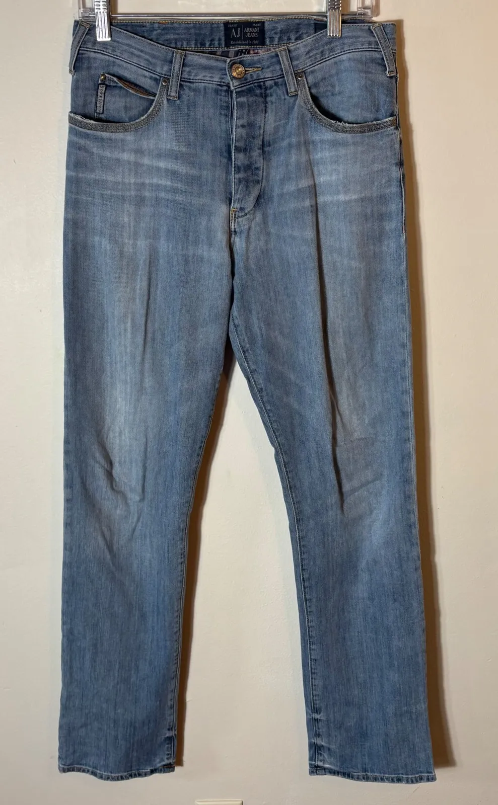 AJ Armani Jeans Light Wash Button Fly Denim Pants Classic Size 30 Blue - Image 1