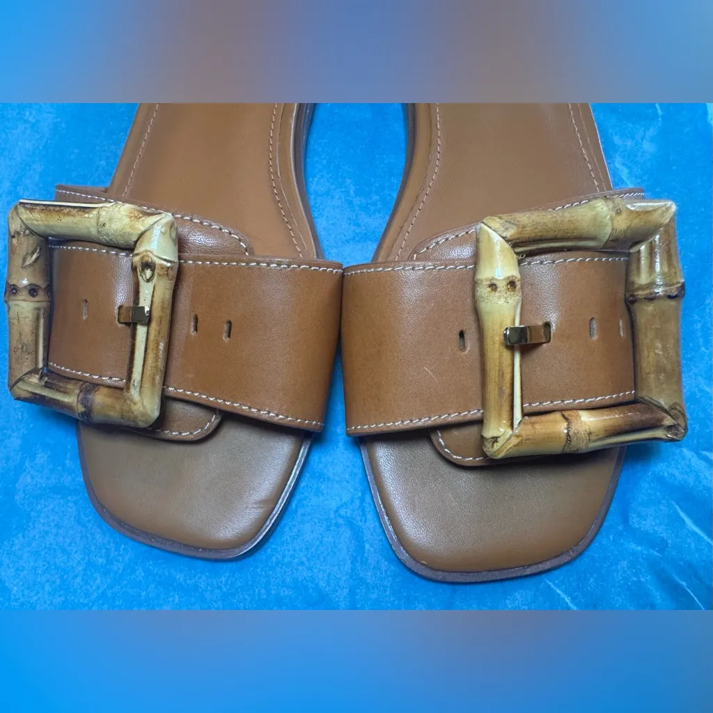 J.McLaughlin Aurora Leather Slides Sandals with unique bamboo buckle- Size 9 - Image 3