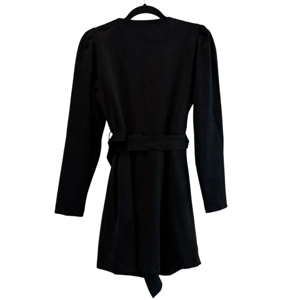 ZARA Wrap‎ Style Faux Suede Long Sleeve Mini Dress With Belt Black Size Large - Image 5
