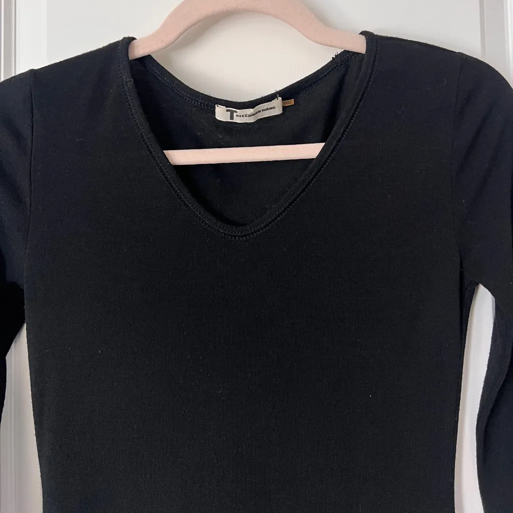 T by Alexander Wang Black Bodycon Shift Dress XS Long Sleeve Stretch Jersey - Image 2