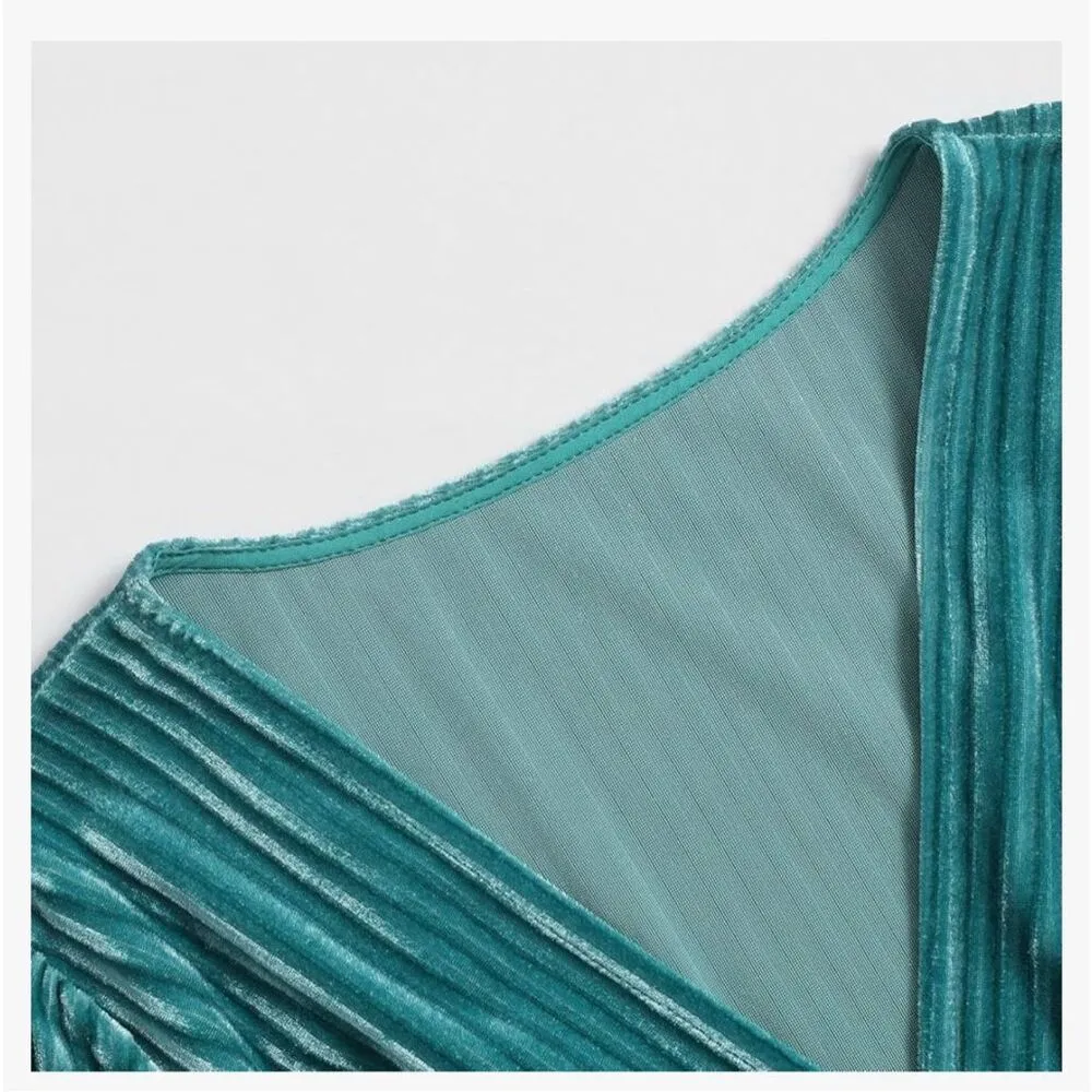 NEW Velvet Ribbed Wrap Dress Mini Dress XL NO BELT - Image 5