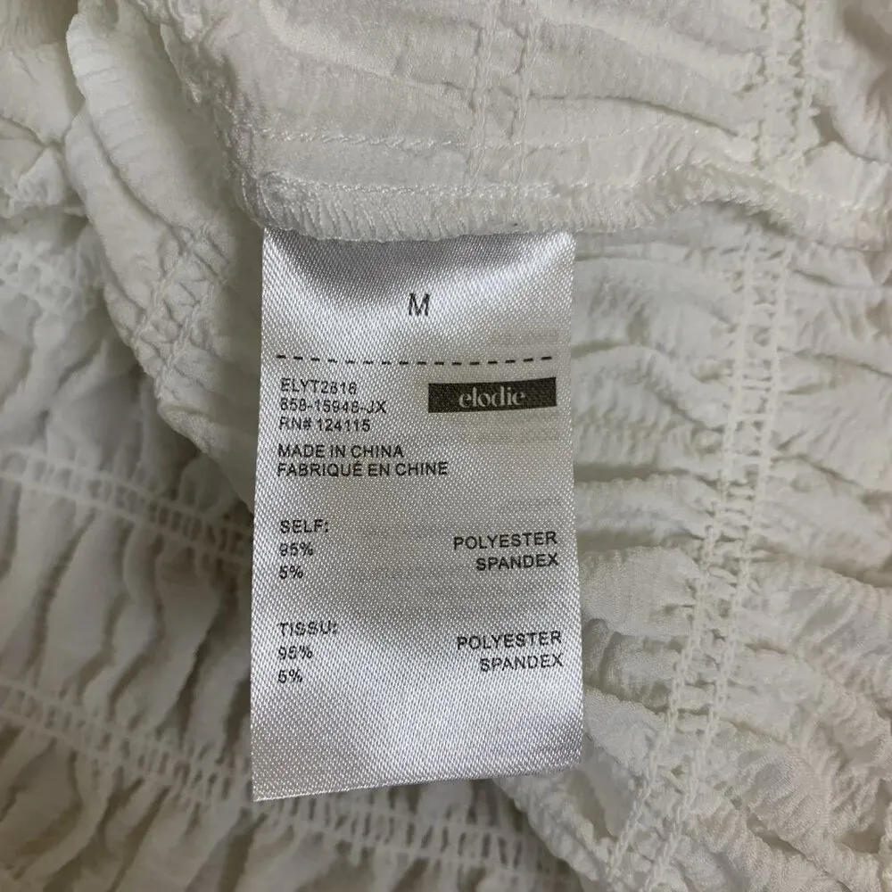 Elodie White Smocked Puff Sleeve Crop Top Blouse Women M Cottagecore Trendy Cute - Image 5