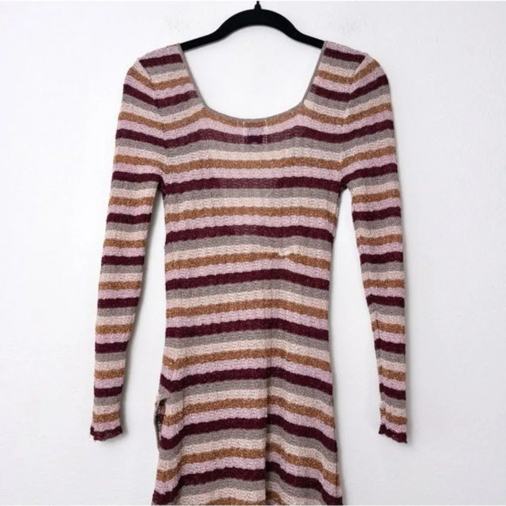 MISA Los Angeles Delfina Midi Dress S Metallic Stripe Wrap Skirt Tie Front - Image 10