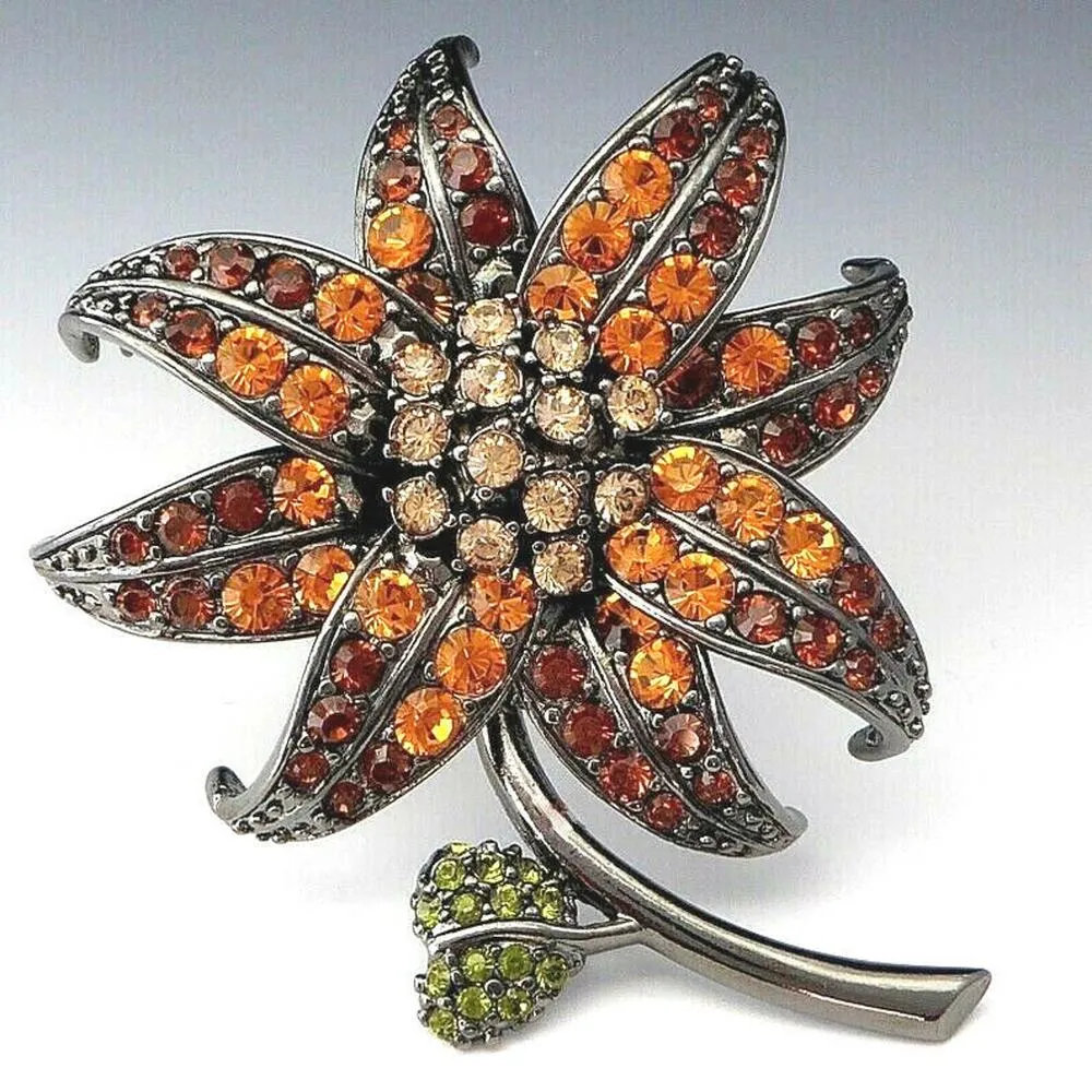 NEW Joan Rivers TOPAZ LILY FLOWER BROOCH Pin LG 3.5" Gold Crystal Rhinestones! - Image 4