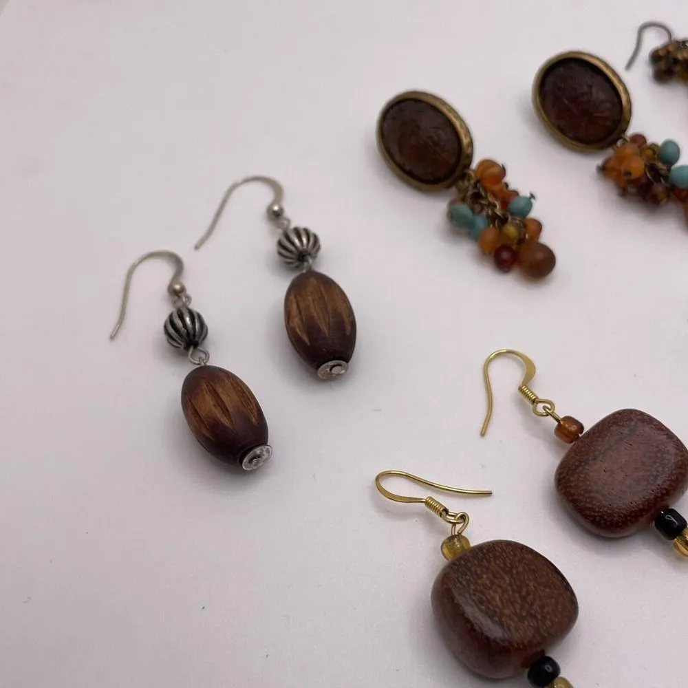 Lot Of 5 Costume Earrings Pierced Dangle Drop Brown / Earth Tones - Image 9