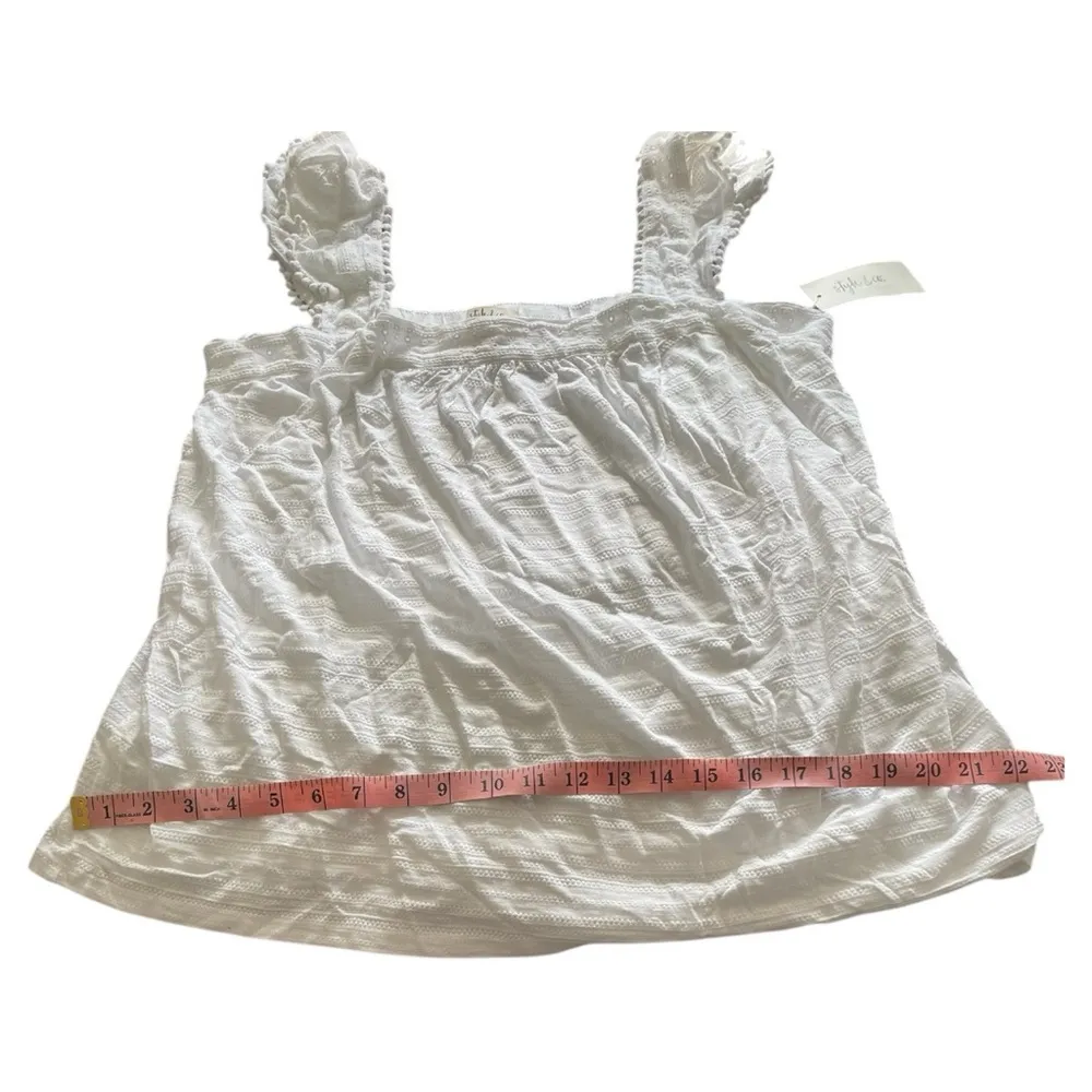 NWT Style and Co white babydoll tank top cotton/modal eyelet detail M Size M - Image 7