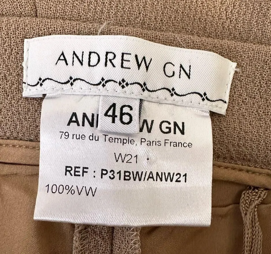 Andrew GN Womens size 46 10 Wide Leg Wool Pleated Dress Pants Caramel Crepe Brown - Image 11