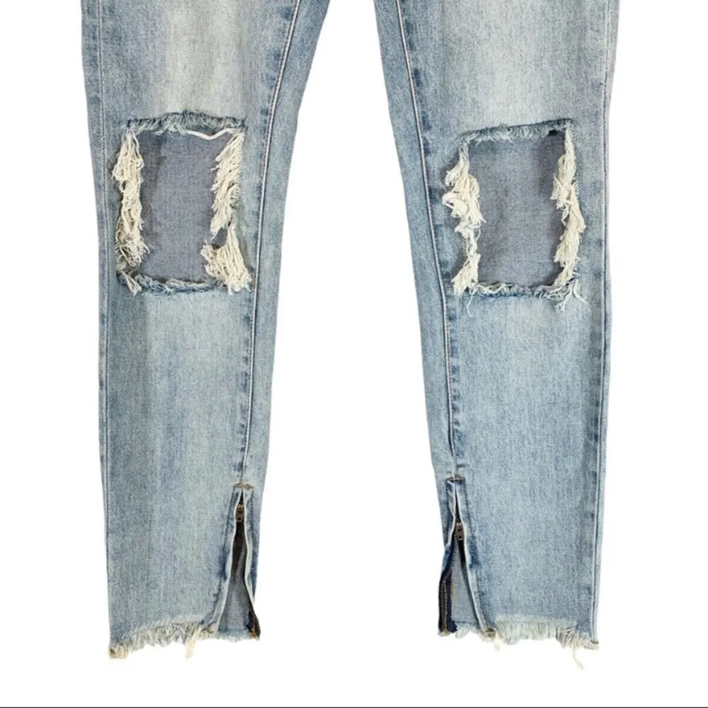 One Teaspoon Freebirds Extreme Distressed Low Rise Ripped Blue Jeans - Image 5