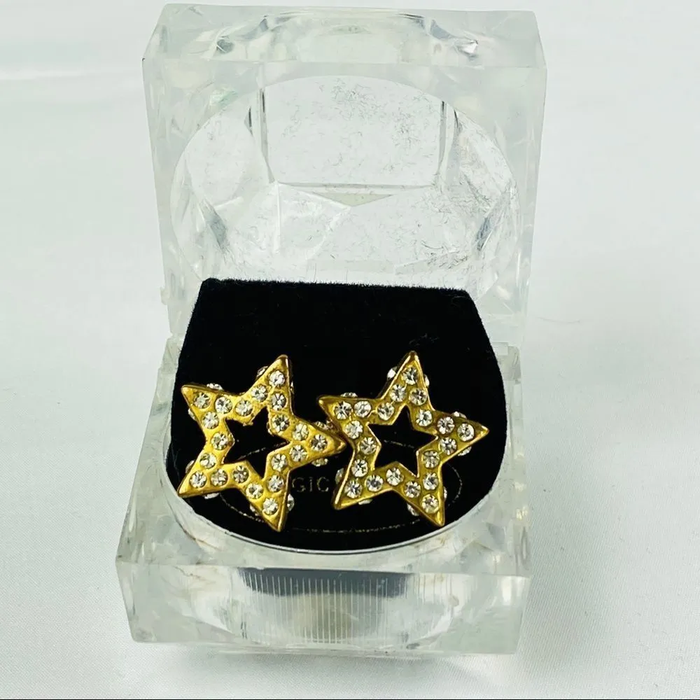 Gold Rhinestone Star 3D Earrings Gold - Image 6