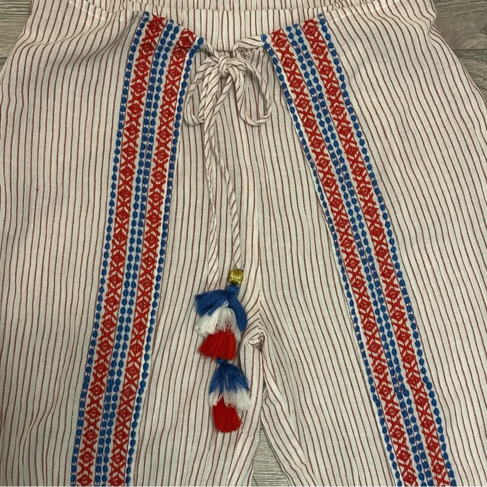 LAIA Anthropologie XS White Aztec Linen Like Beach Boho Pants Wide Leg - Image 6