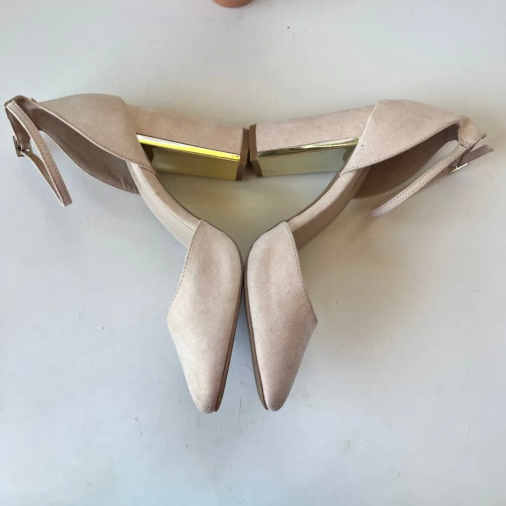 Lulu's Ankle Strap Block Heels Womens Shoes Size 9 Blush Pink Gold Faux Suede - Image 4