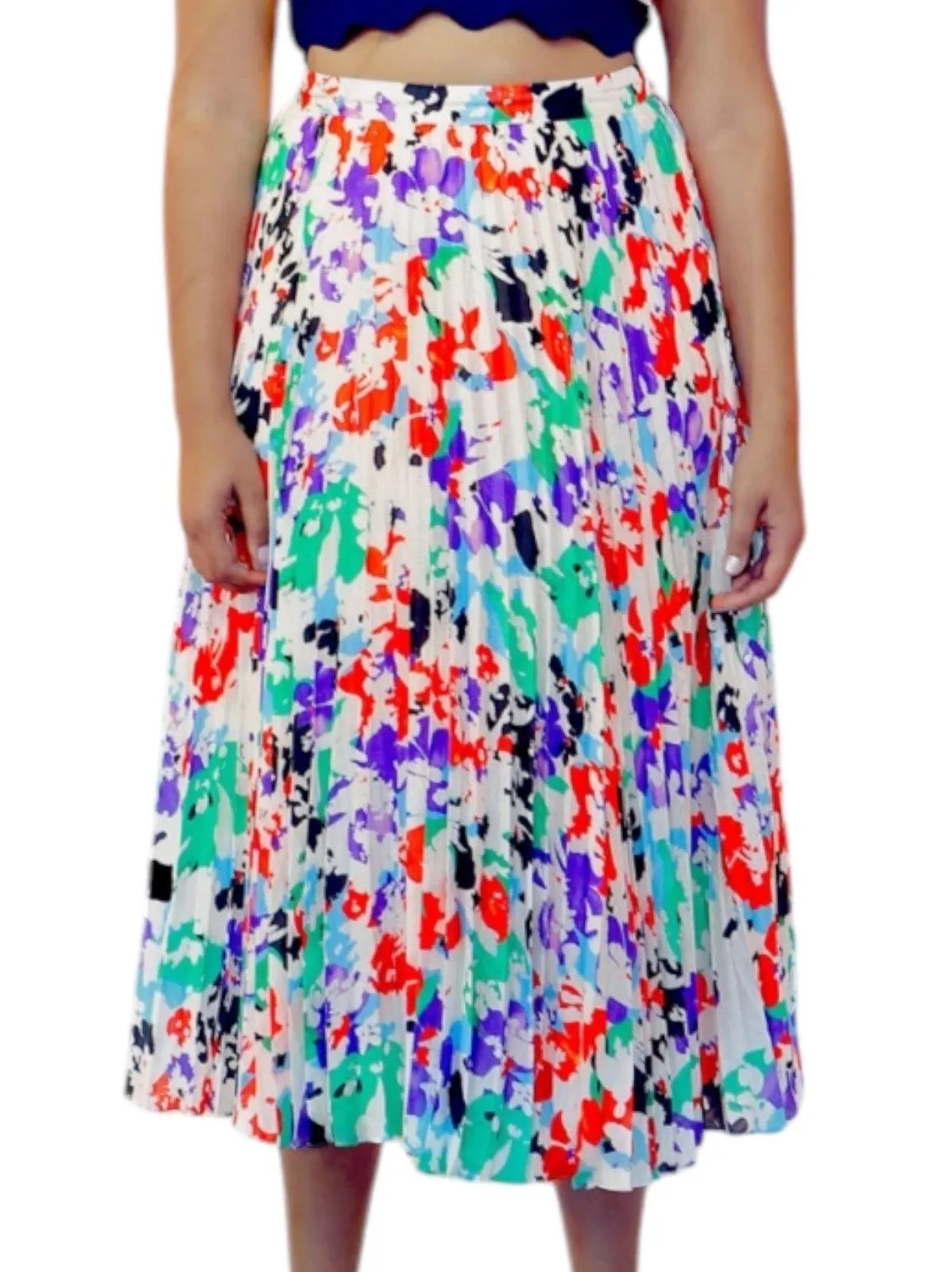 Tanya Taylor Jeana Silk Blend Pleated Midi Skirt Multi Color Size 12 - Image 3