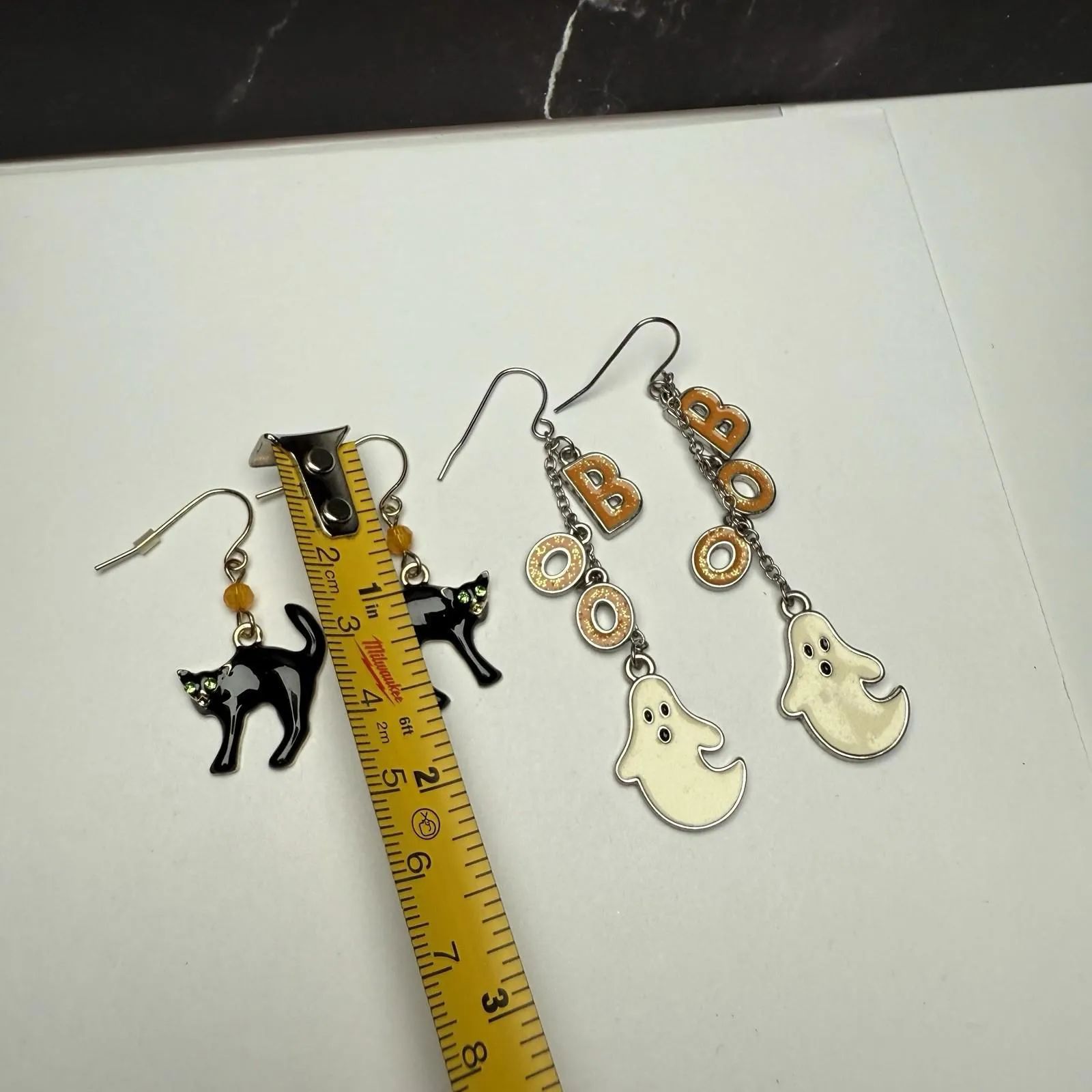 Halloween Enamel Boo Ghost / Black Cat Dangle Drop Pierced Earrings Lot Of 2 - Image 5