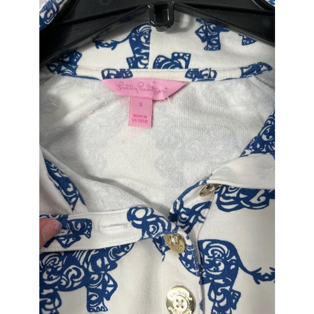 Lilly‎ Pulitzer Elephant Print Pullover Sweatshirt - White and Blue - Size S - Image 6