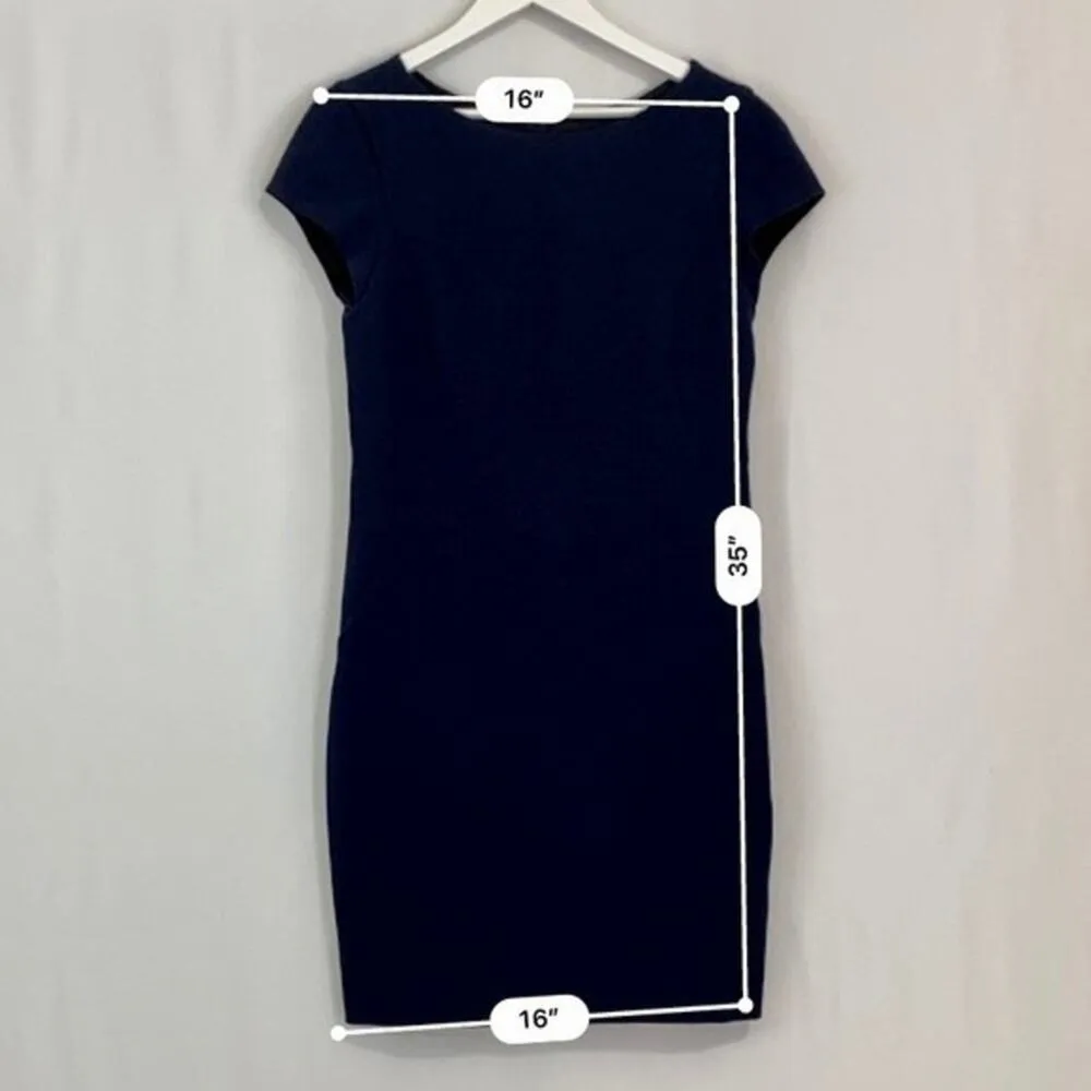 Zara Basic Women’s Cap Sleeve Classic Pencil Dress Navy Blue Size Large EUC - Image 7