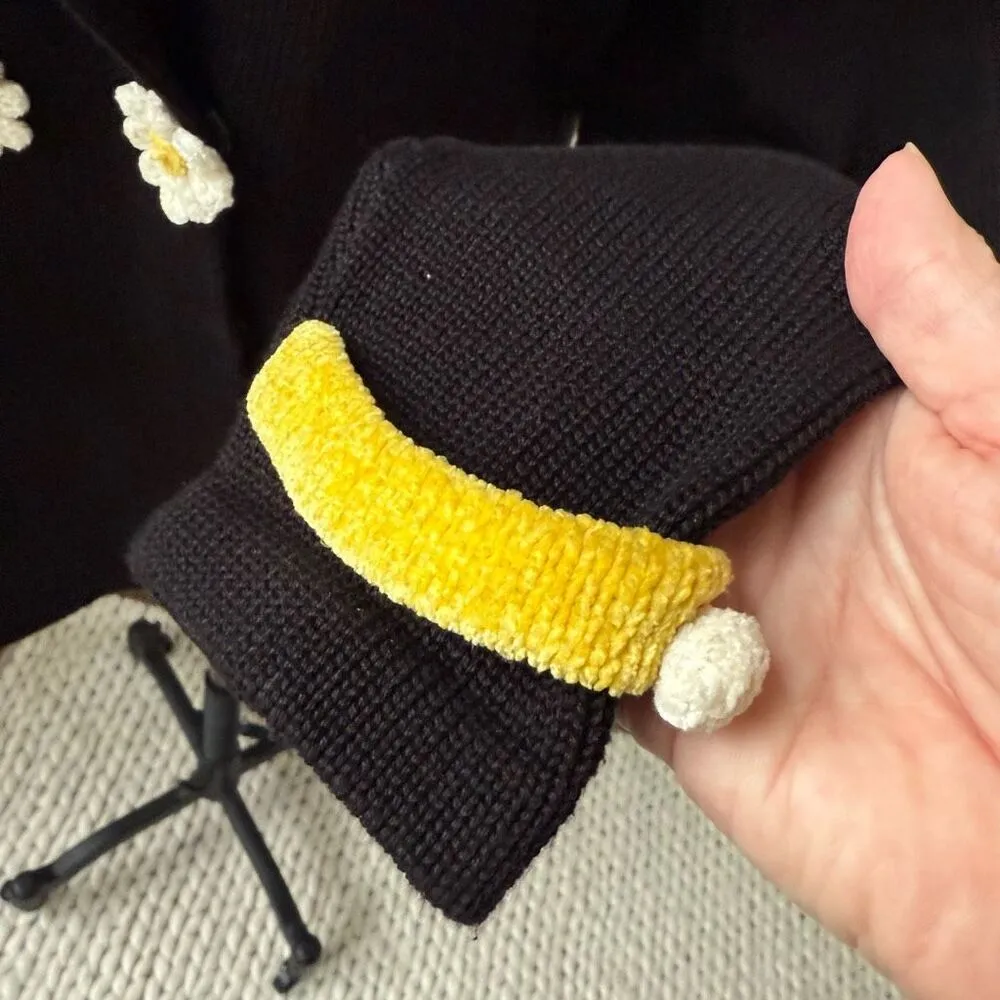 Jamie Kreitman Daisy Double Breasted Cardigan Sweater Blazer Black White Yellow Size M - Image 7