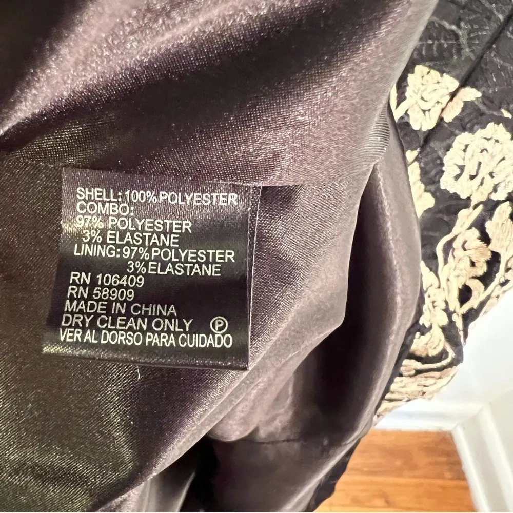 Gianni Bini Jasmine Black and Gold Embroidered Lace A-Line Mini Dress - Image 14