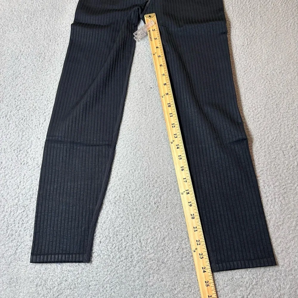 Good American Leggings Womens 3/4 Black Wide Ribbed‎ Shine Seamless Leggings NEW - Image 10