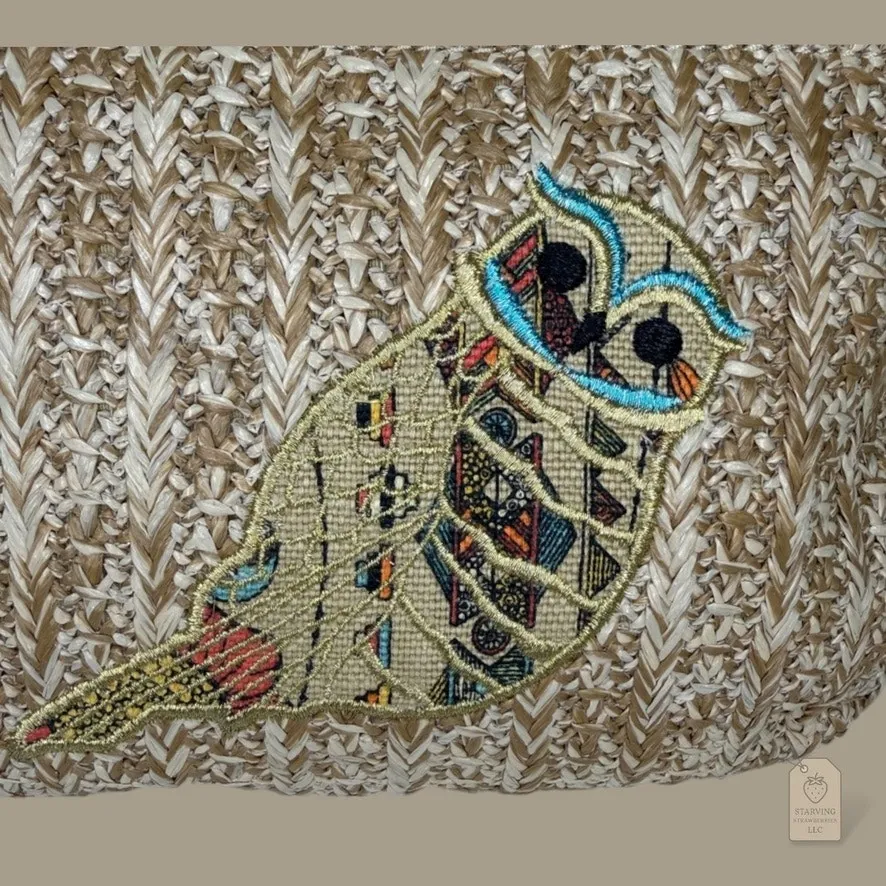 Sakroots Owl Embroidered Straw Crossbody Bag Brown Woven Boho Purse - Image 2