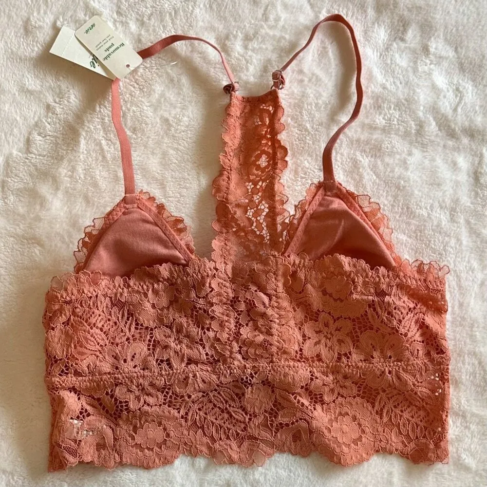 NWT Aerie Coral Bluegrass Lace Padded Racerback Bralette - Size: Small - Image 7