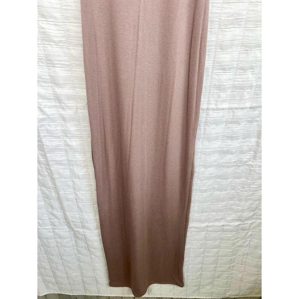 Naked Wardrobe Beige Brown High Neck Sleeveless Fitted Maxi Dress Size Small - Image 4