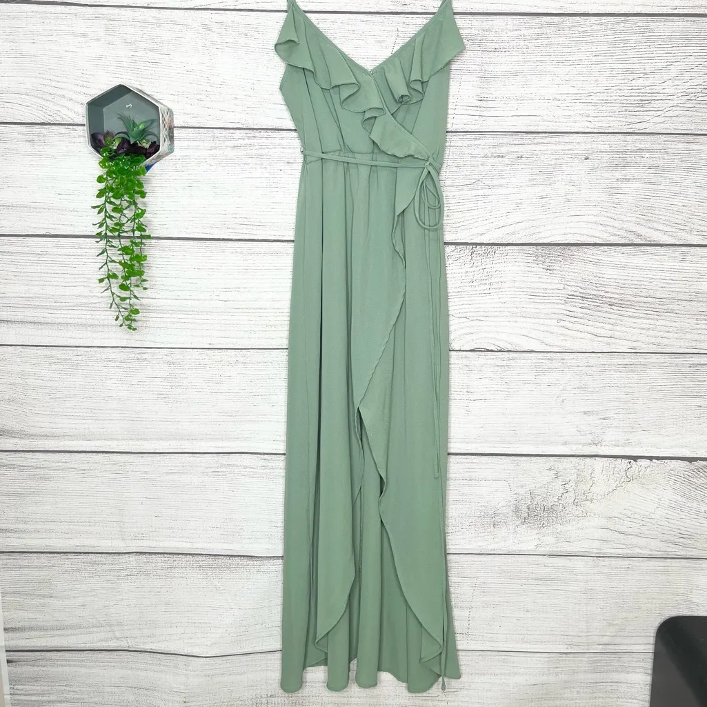 Paper Crane Sage Green Sleeveless Ruffle High Low Dress Size Medium Seafoam - Image 10