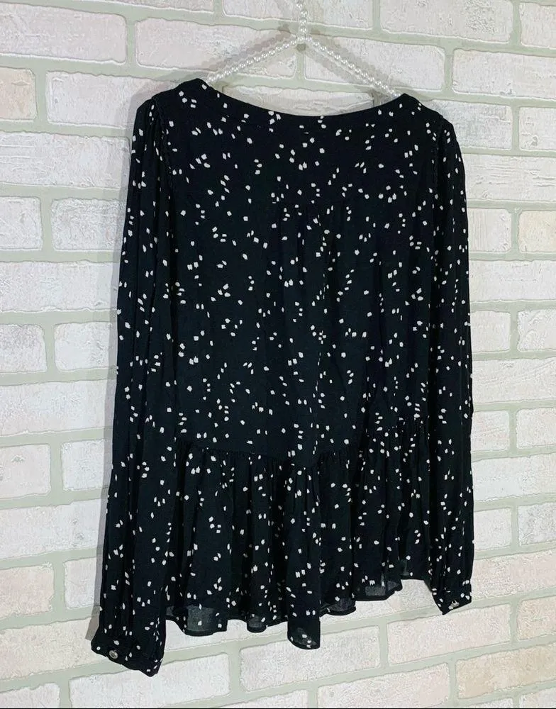 Anthropologie Maeve Black Dotty Peplum Long Sleeve Blouse Size XS - Image 8